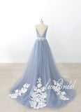 Gray-blue wedding dress, lace wedding dress, custom-made wedding dress