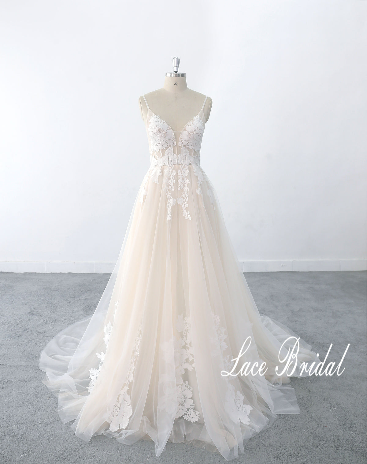Beige wedding dress, lace wedding dress, custom-made wedding dress