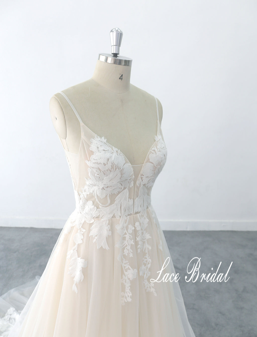Beige wedding dress, lace wedding dress, custom-made wedding dress