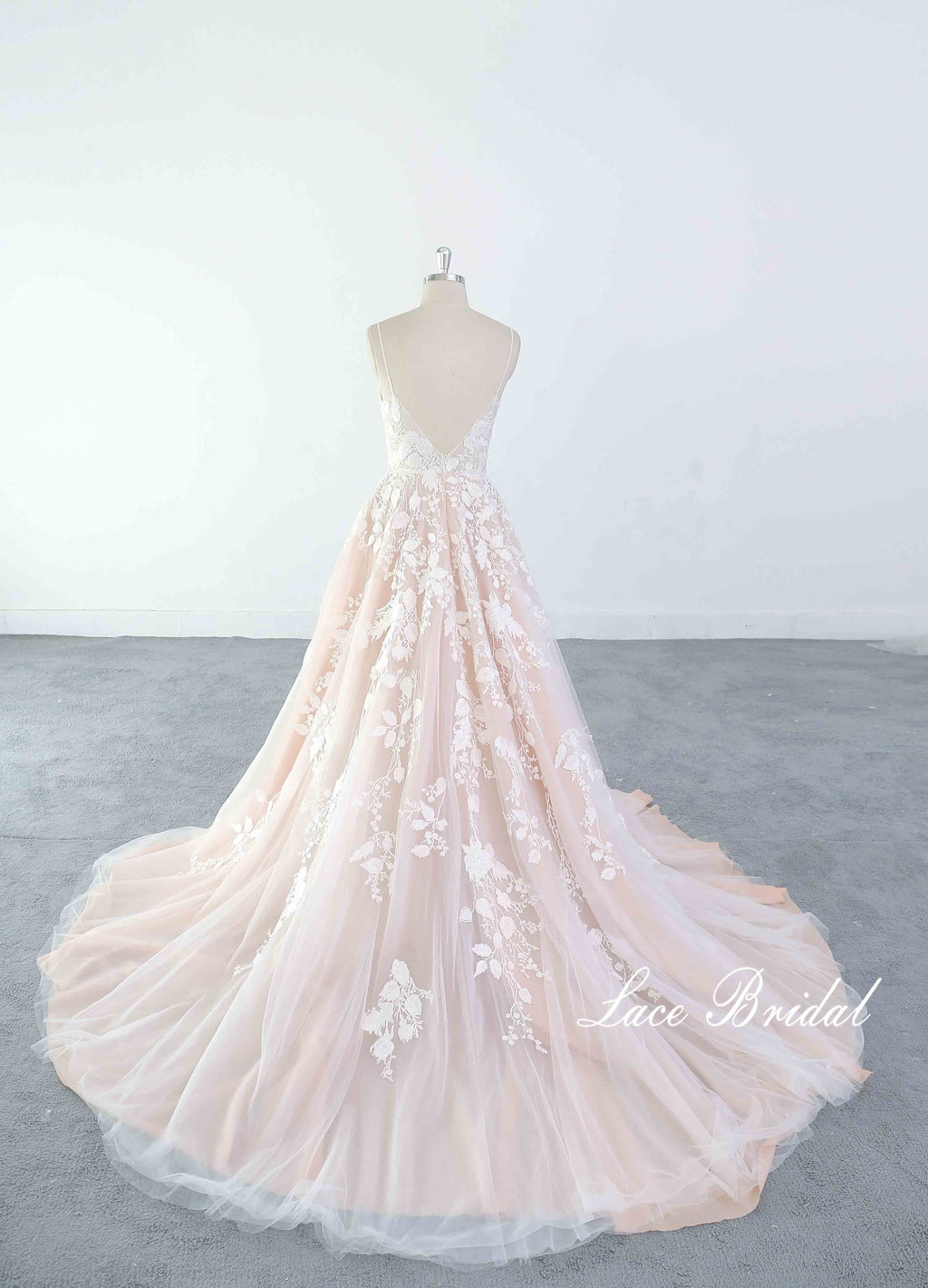 Vestido de novia rosa claro, vestido de novia de encaje, vestido de novia hecho a medida