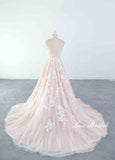 Light pink wedding dress, lace wedding dress, custom-made wedding dress