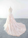 Light pink wedding dress, lace wedding dress, custom-made wedding dress