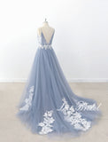 Gray-blue wedding dress, lace wedding dress, custom-made wedding dress