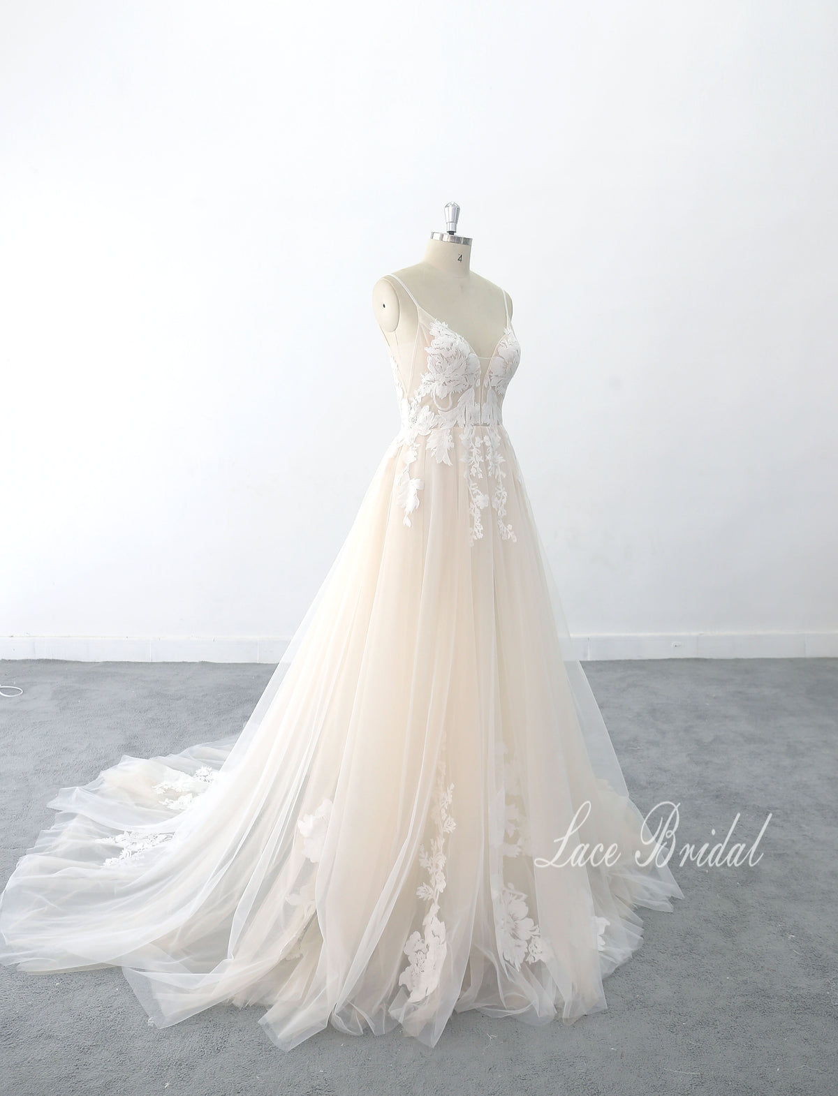 Beige wedding dress, lace wedding dress, custom-made wedding dress
