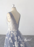 Gray-blue wedding dress, lace wedding dress, custom-made wedding dress