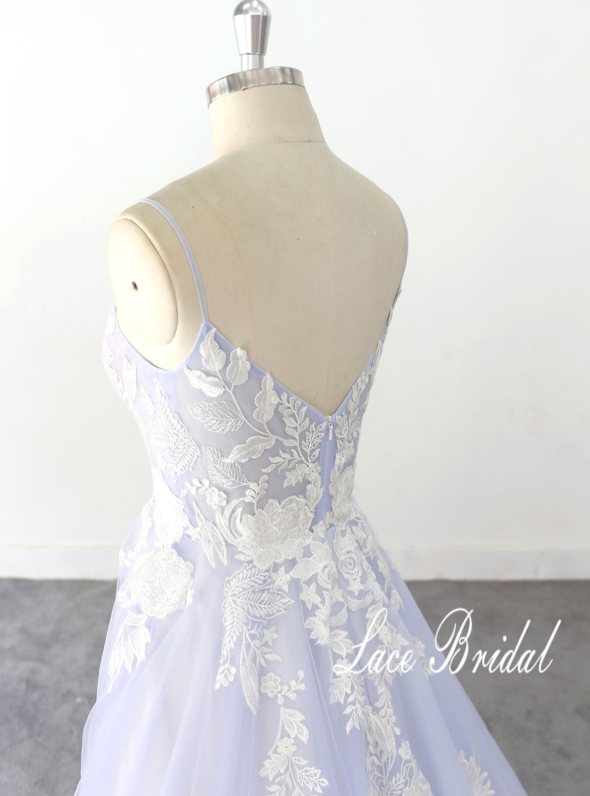 Ice blue wedding dress, lace wedding dress, custom-made wedding dress