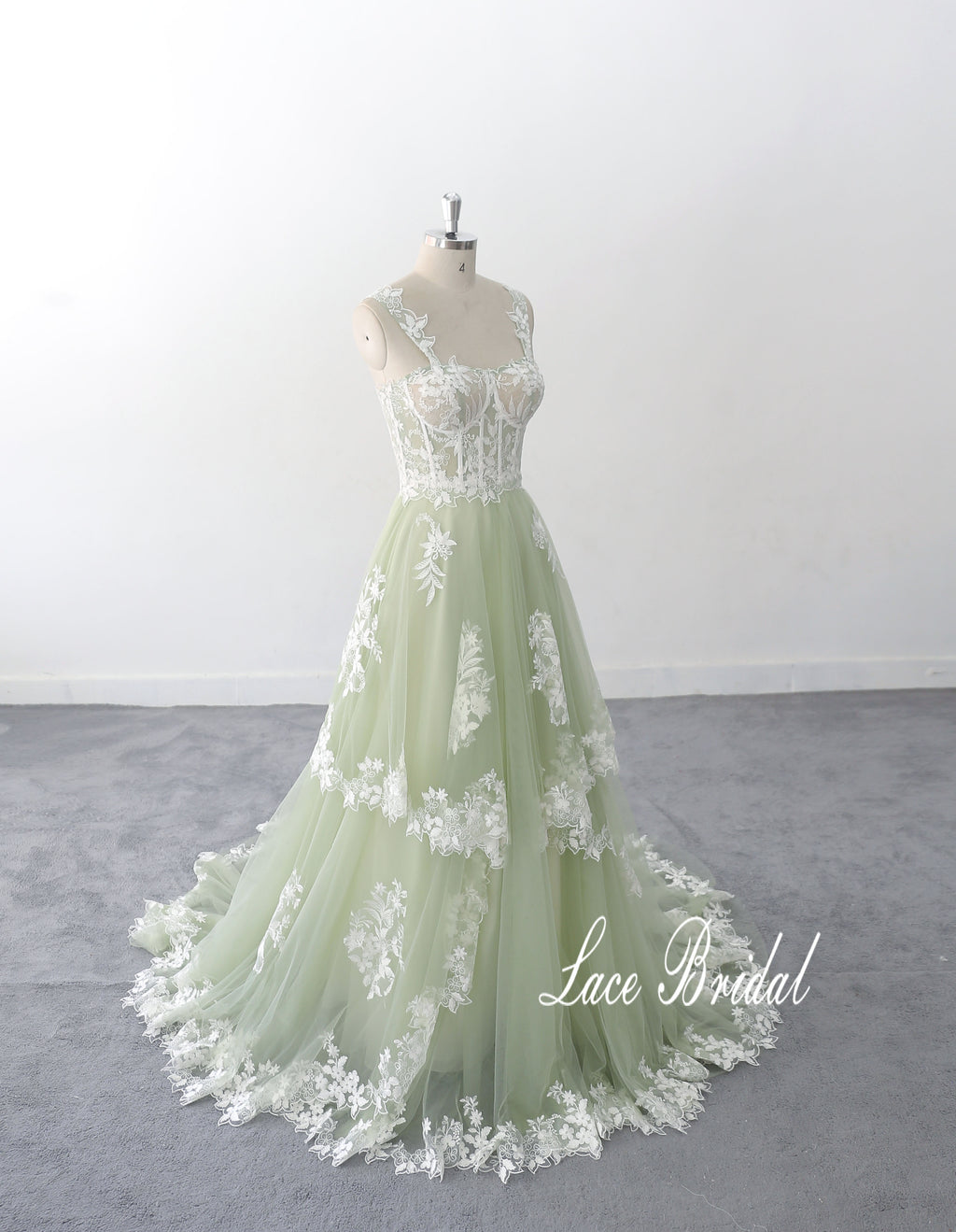 Vestido de novia color salvia, vestido de novia de encaje, vestido de novia hecho a medida
