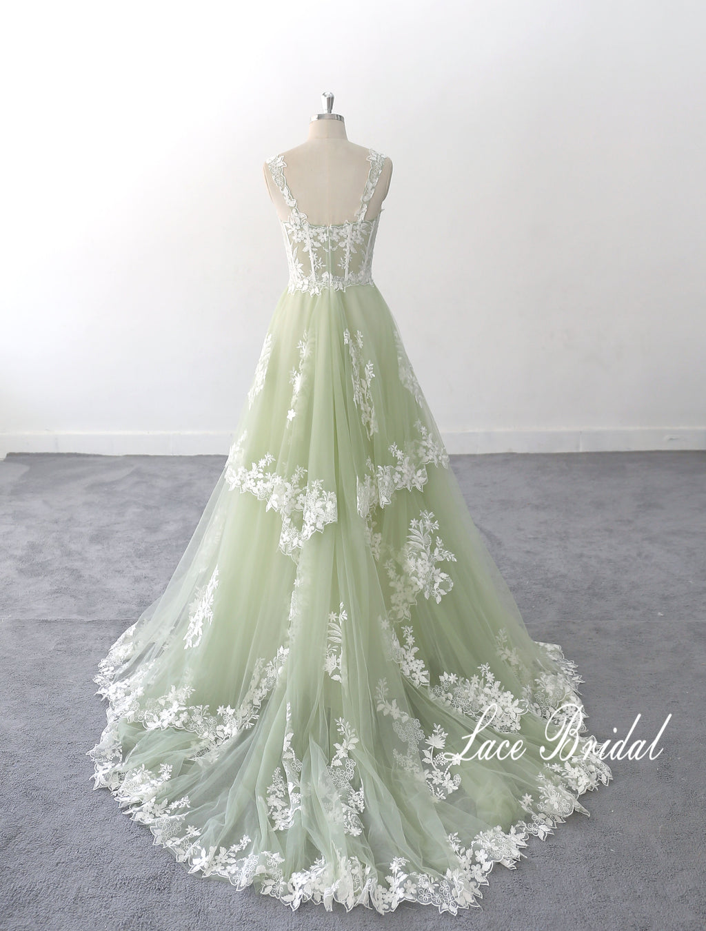 Vestido de novia color salvia, vestido de novia de encaje, vestido de novia hecho a medida