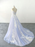 Ice blue wedding dress, lace wedding dress, custom-made wedding dress