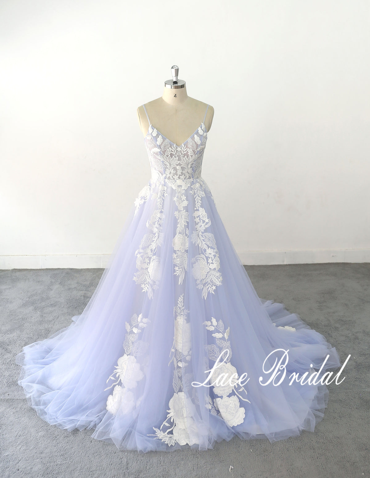 Ice blue wedding dress, lace wedding dress, custom-made wedding dress