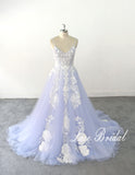 Ice blue wedding dress, lace wedding dress, custom-made wedding dress