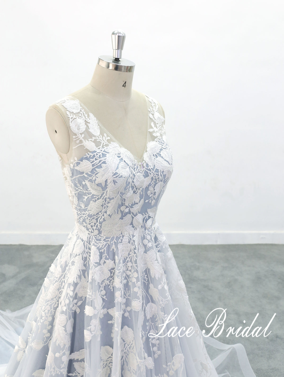 Light gray-blue wedding dress, lace wedding dress, custom-made wedding dress