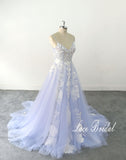 Ice blue wedding dress, lace wedding dress, custom-made wedding dress