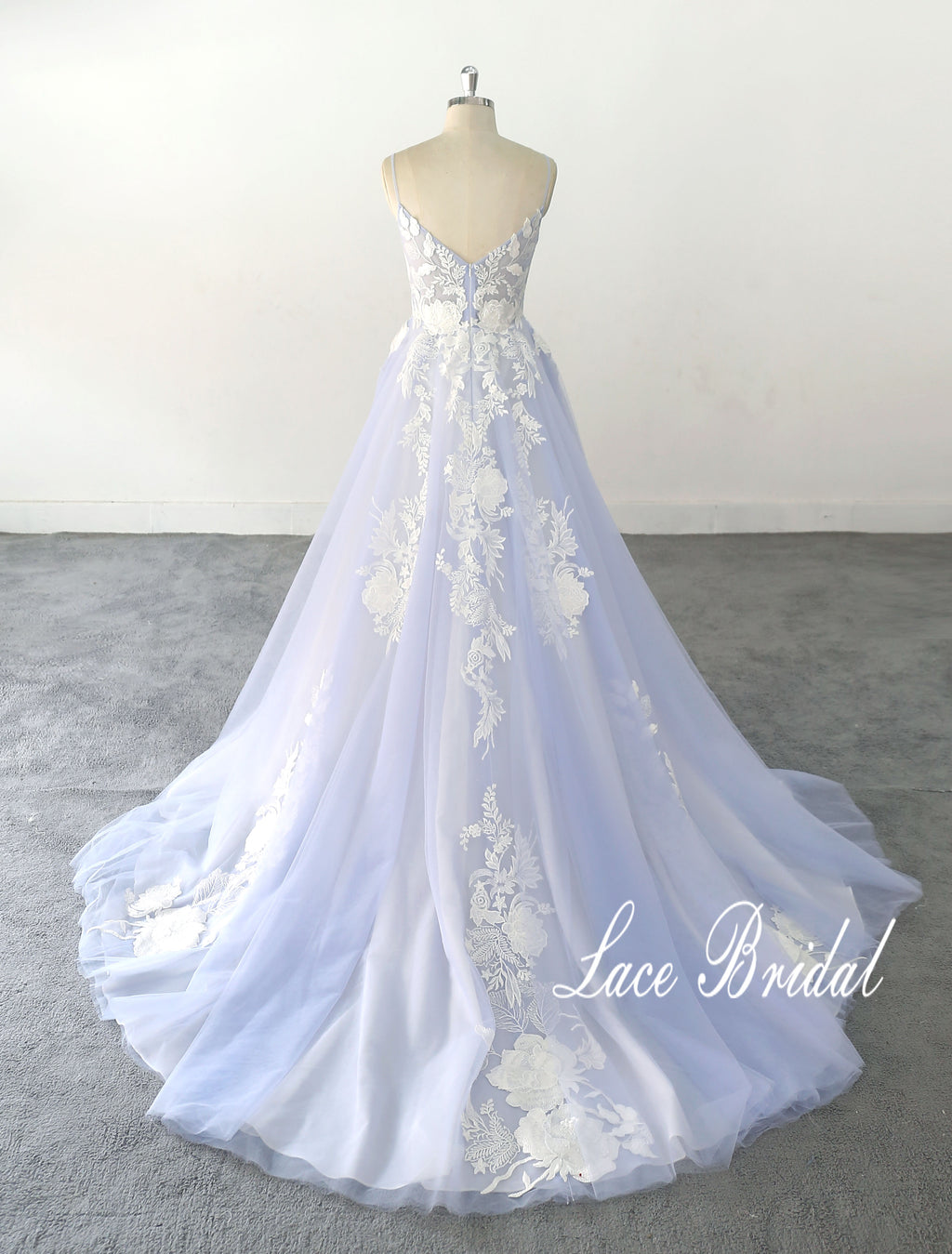 Ice blue wedding dress, lace wedding dress, custom-made wedding dress