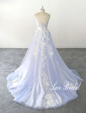 Ice blue wedding dress, lace wedding dress, custom-made wedding dress