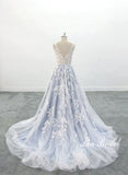 Light gray-blue wedding dress, lace wedding dress, custom-made wedding dress