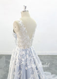 Light gray-blue wedding dress, lace wedding dress, custom-made wedding dress
