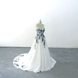 Black and blue floral lace wedding dress, custom-made wedding dress
