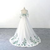 Green lace wedding dress with sleeves, custom-made wedding dress