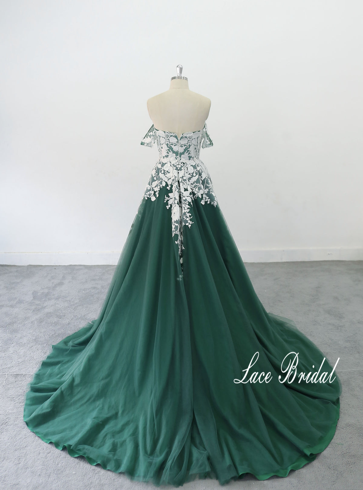 Green wedding dress, custom-made wedding dress, lace wedding dress