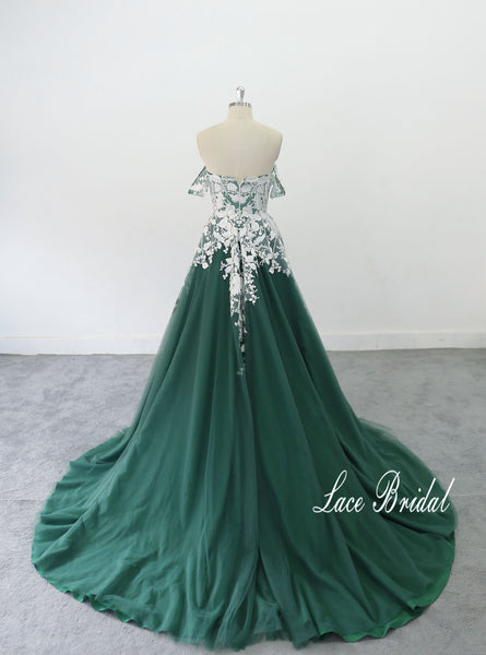 Green wedding dress, custom-made wedding dress, lace wedding dress