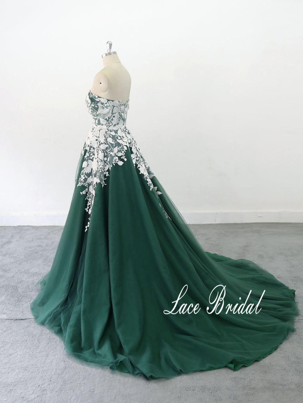 Vestido de novia verde, vestido de novia hecho a medida, vestido de novia de encaje