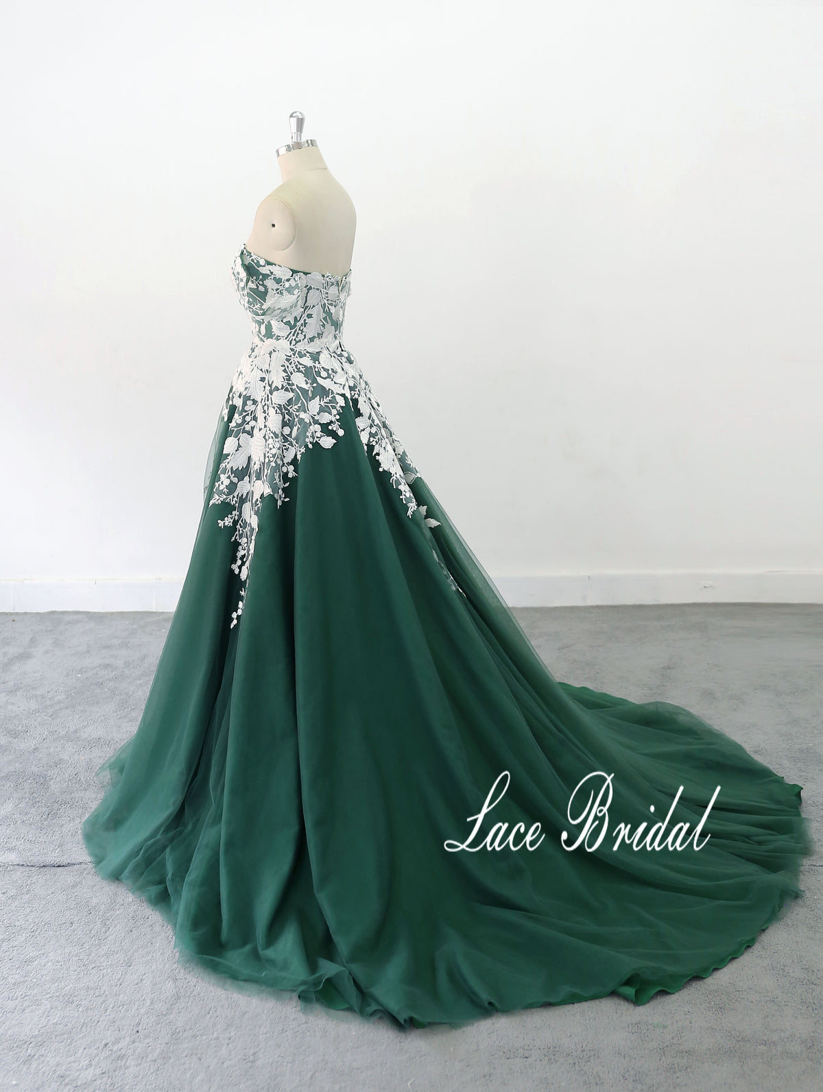 Green wedding dress, custom-made wedding dress, lace wedding dress