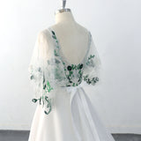 Green lace wedding dress with sleeves, custom-made wedding dress