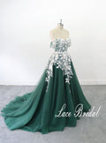 Vestido de novia verde, vestido de novia hecho a medida, vestido de novia de encaje
