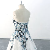 Black and blue floral lace wedding dress, custom-made wedding dress