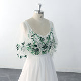 Green lace wedding dress with sleeves, custom-made wedding dress