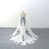 Black and blue floral lace wedding dress, custom-made wedding dress