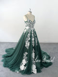 Green wedding dress, lace wedding dress, custom-made wedding dress, forest-themed wedding dress