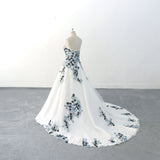 Black and blue floral lace wedding dress, custom-made wedding dress