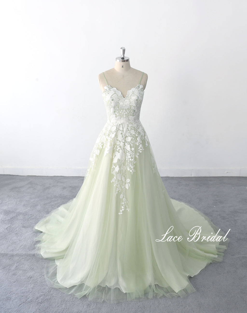 Sage-colored wedding dress, Sweet and dreamy