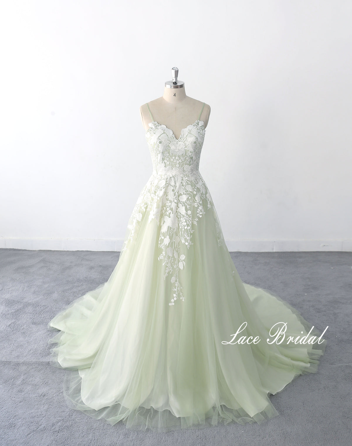 Sage-colored wedding dress, Sweet and dreamy
