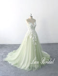 Sage-colored wedding dress, Sweet and dreamy