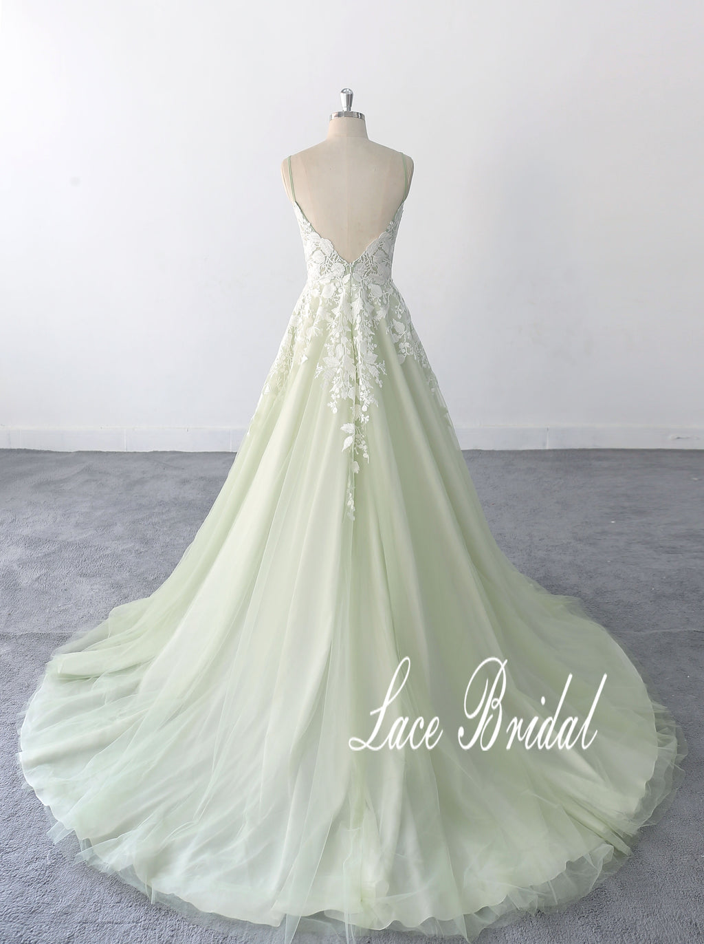 Sage-colored wedding dress, Sweet and dreamy