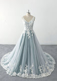 Gray-blue wedding dress, lace wedding dress, custom-made wedding dress