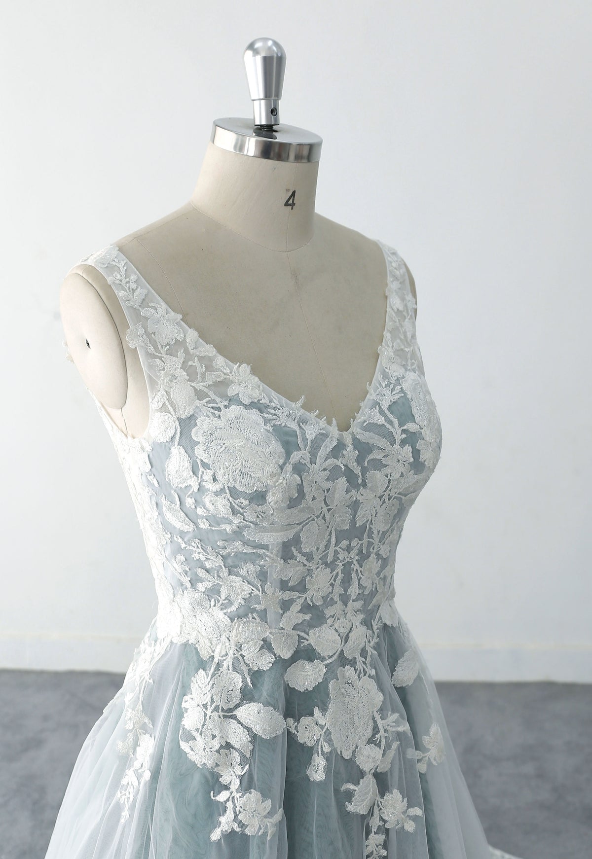 Gray-blue wedding dress, lace wedding dress, custom-made wedding dress
