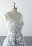 Gray-blue wedding dress, lace wedding dress, custom-made wedding dress