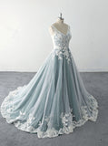 Gray-blue wedding dress, lace wedding dress, custom-made wedding dress