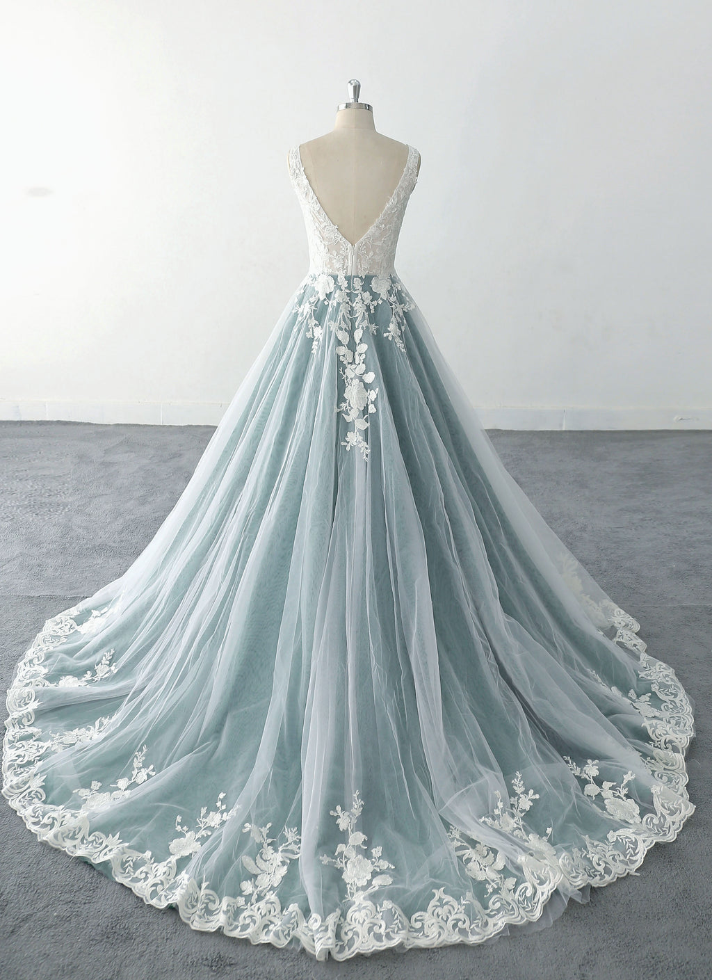 Gray-blue wedding dress, lace wedding dress, custom-made wedding dress