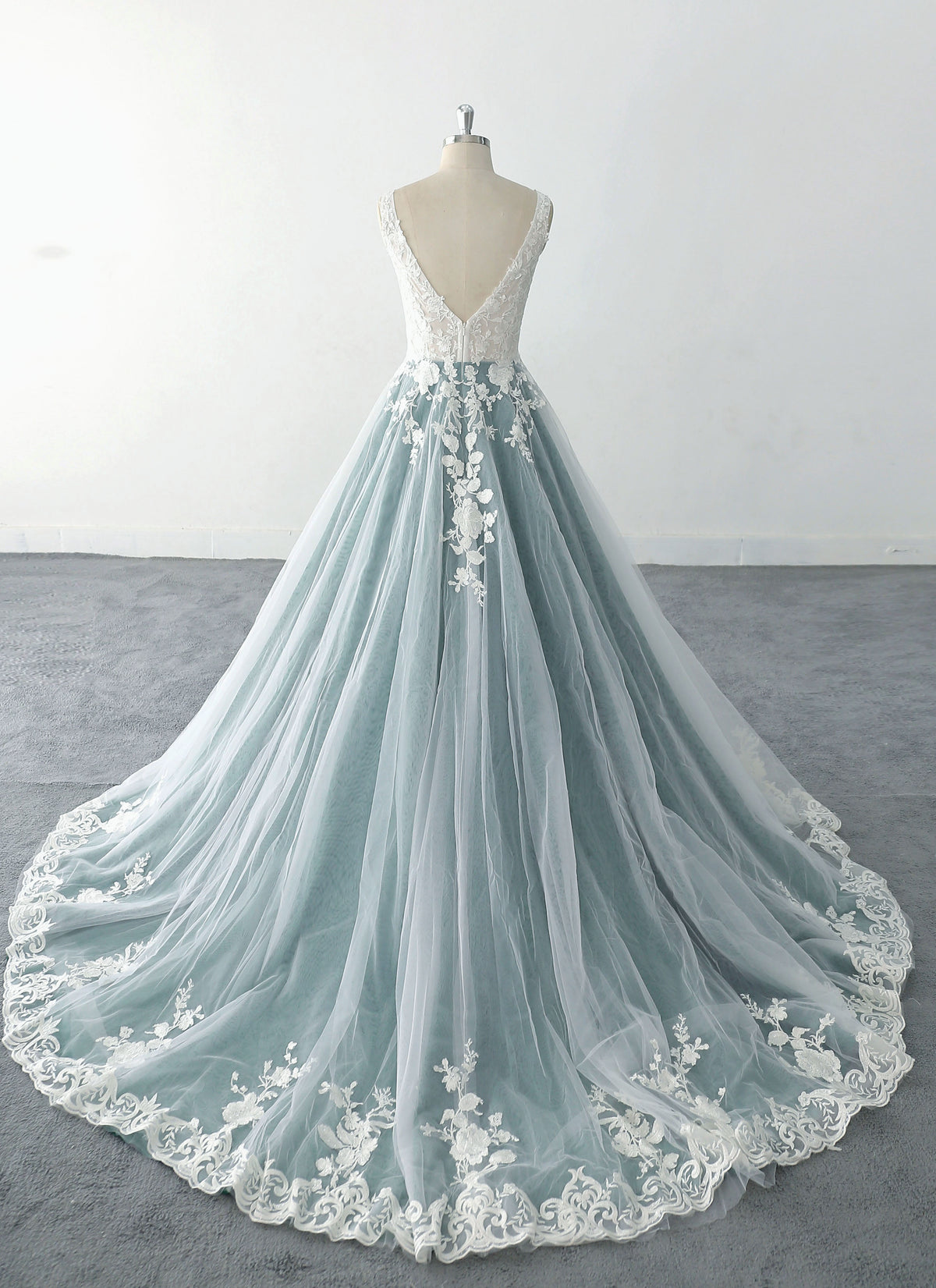 Gray-blue wedding dress, lace wedding dress, custom-made wedding dress