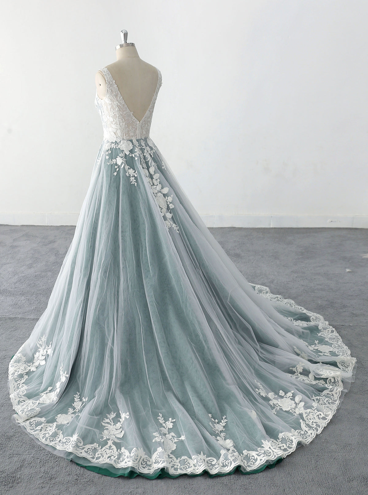 Gray-blue wedding dress, lace wedding dress, custom-made wedding dress