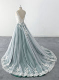Gray-blue wedding dress, lace wedding dress, custom-made wedding dress