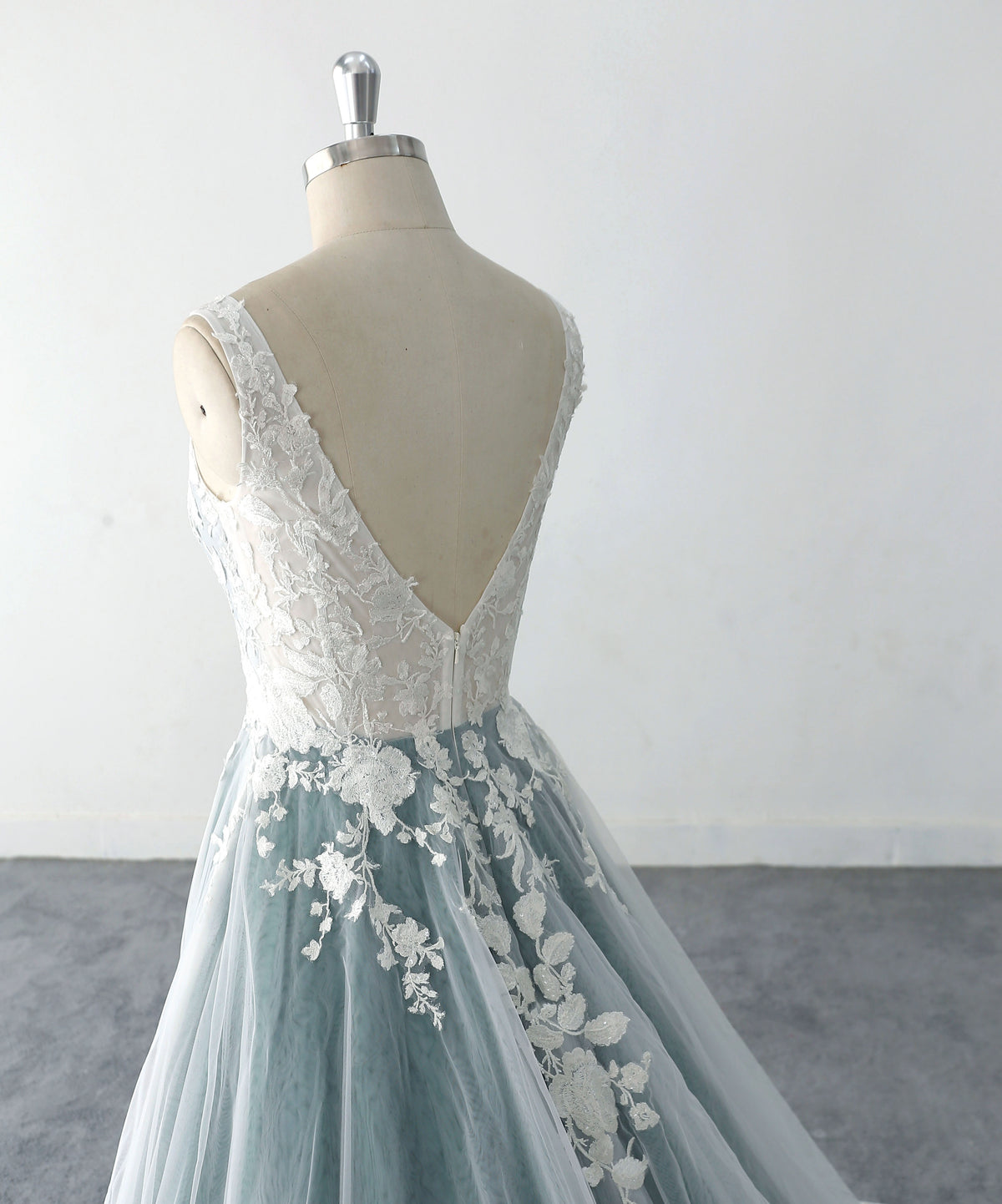 Gray-blue wedding dress, lace wedding dress, custom-made wedding dress