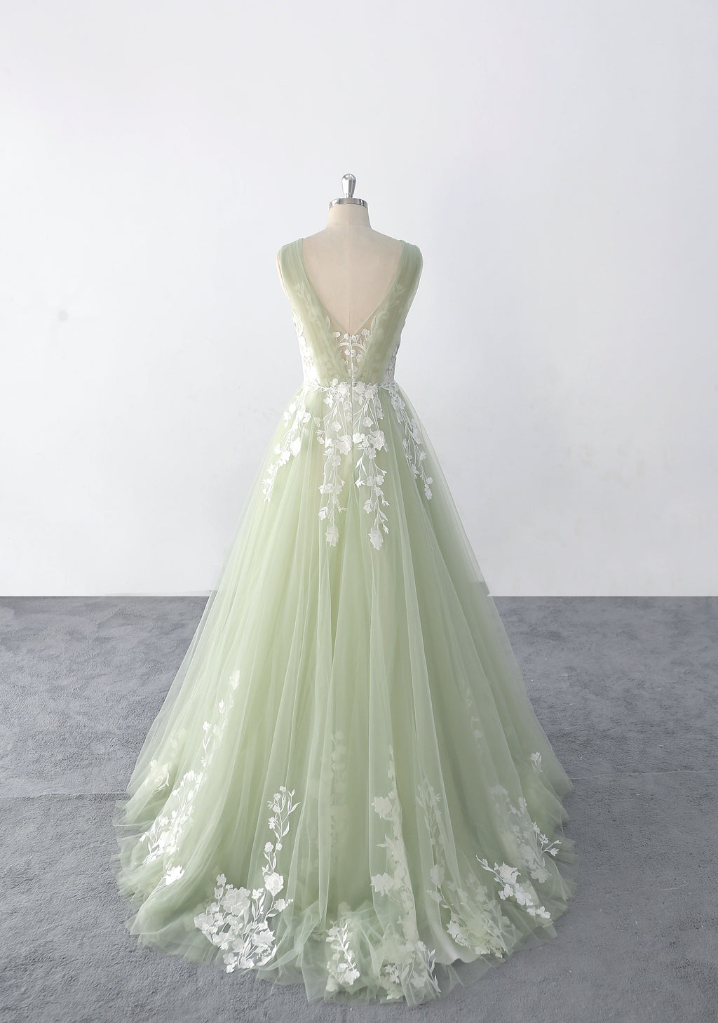 Vestido de novia color salvia, vestido de novia hecho a medida, vestido de novia de encaje