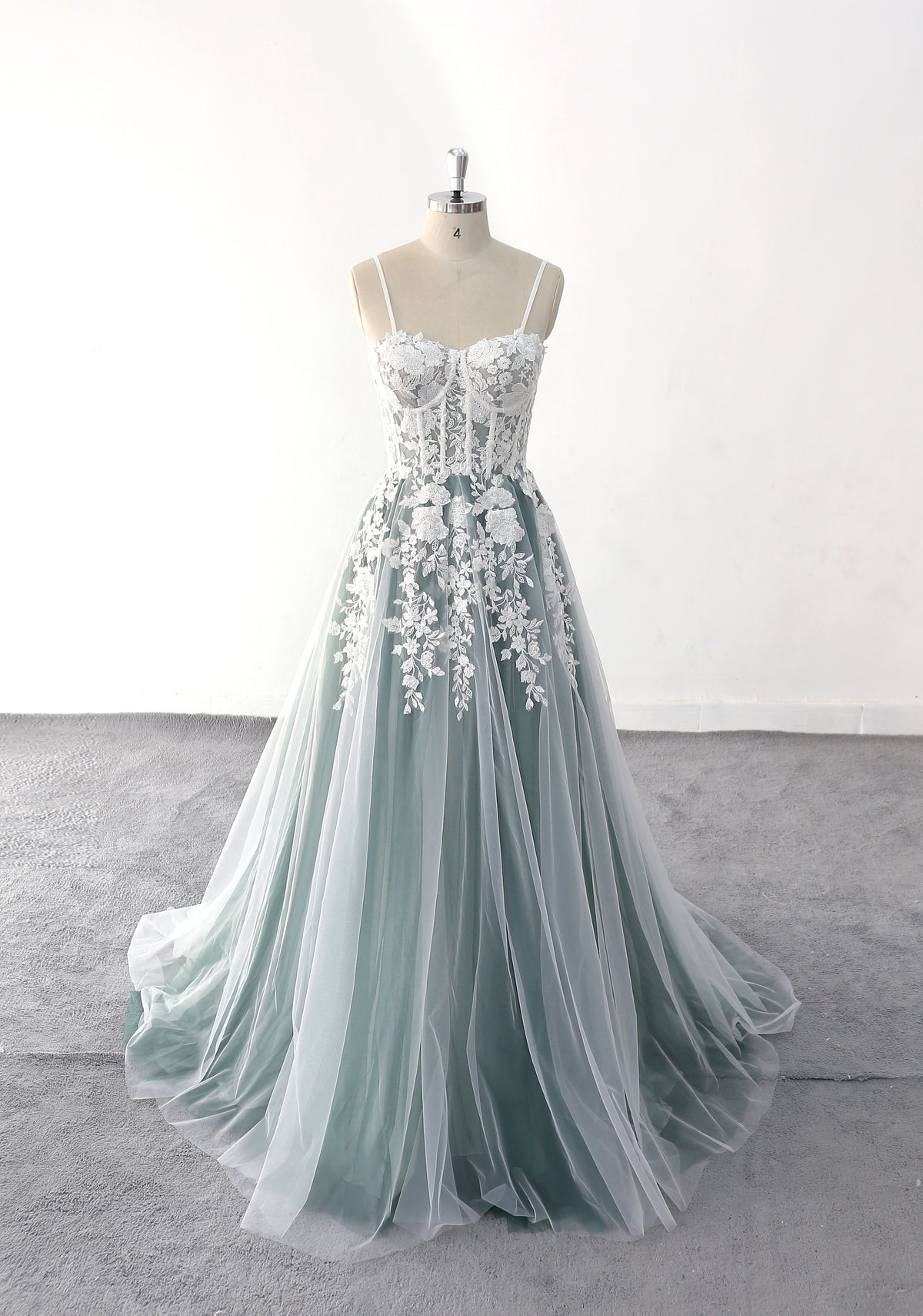 Dark green wedding dress, lace wedding dress, custom-made wedding dress
