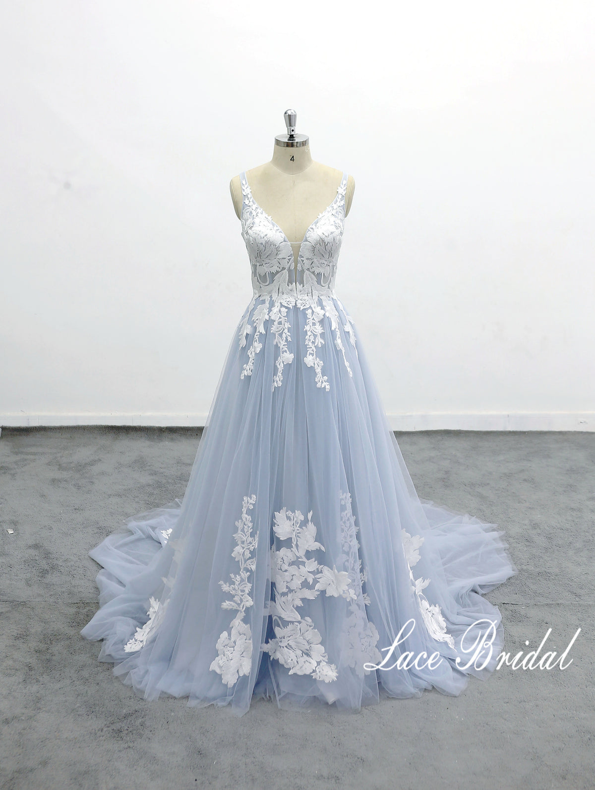 Gray-blue wedding dress, lace wedding dress, custom-made wedding dress